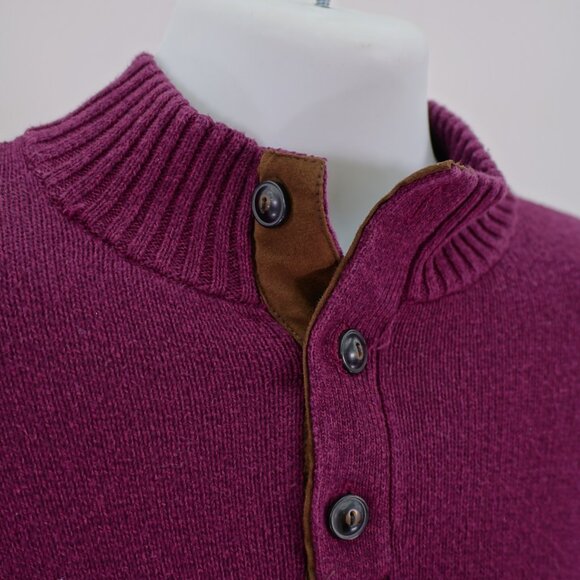 Chaps Purple Ribbed Mock Neck Thick Henley Knit Cotton Sweater Large Elbow Patch - Picture 3 of 12